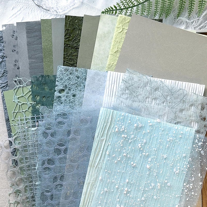 Aromoty 30Pcs Handmade Textured Scrapbook Paper&Mesh Fabric set - Unique A5 sheet Craft Mulberry Special Rice Paper Mix for Scrapbooking Junk Journaling Supplies Card Collage DIY Materials, 5.8x8.2 inches - Image 1